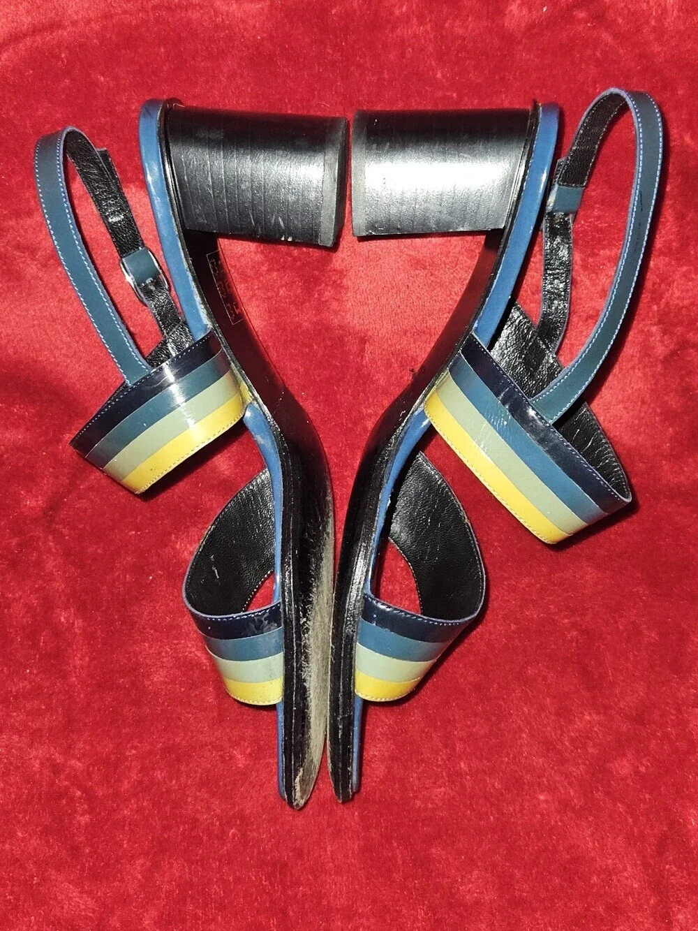 LORAC Made In Italy Multi-Color Striped Block Heel Sandals Size 37/6.5 to 7